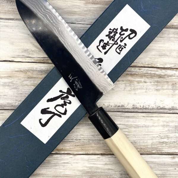 Couteau Japonais Santoku shirogami2 damas kurouchi 16,5cm