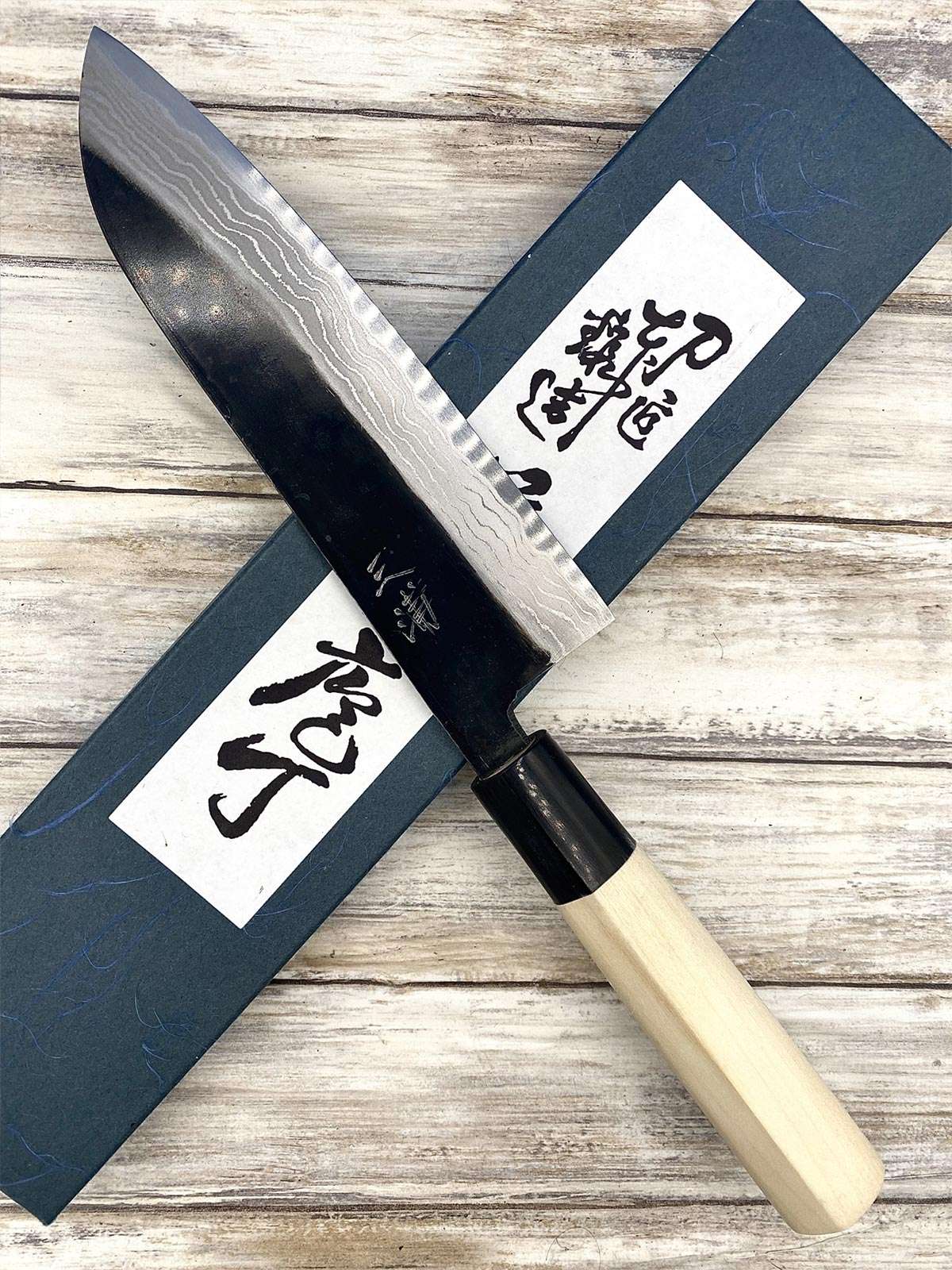 Couteau artisanal Japonais Santoku Shirogami#2 Damas 16,5 cm